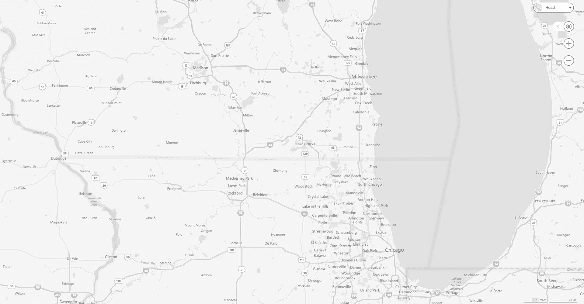 Map of the Madison to Chicago service area